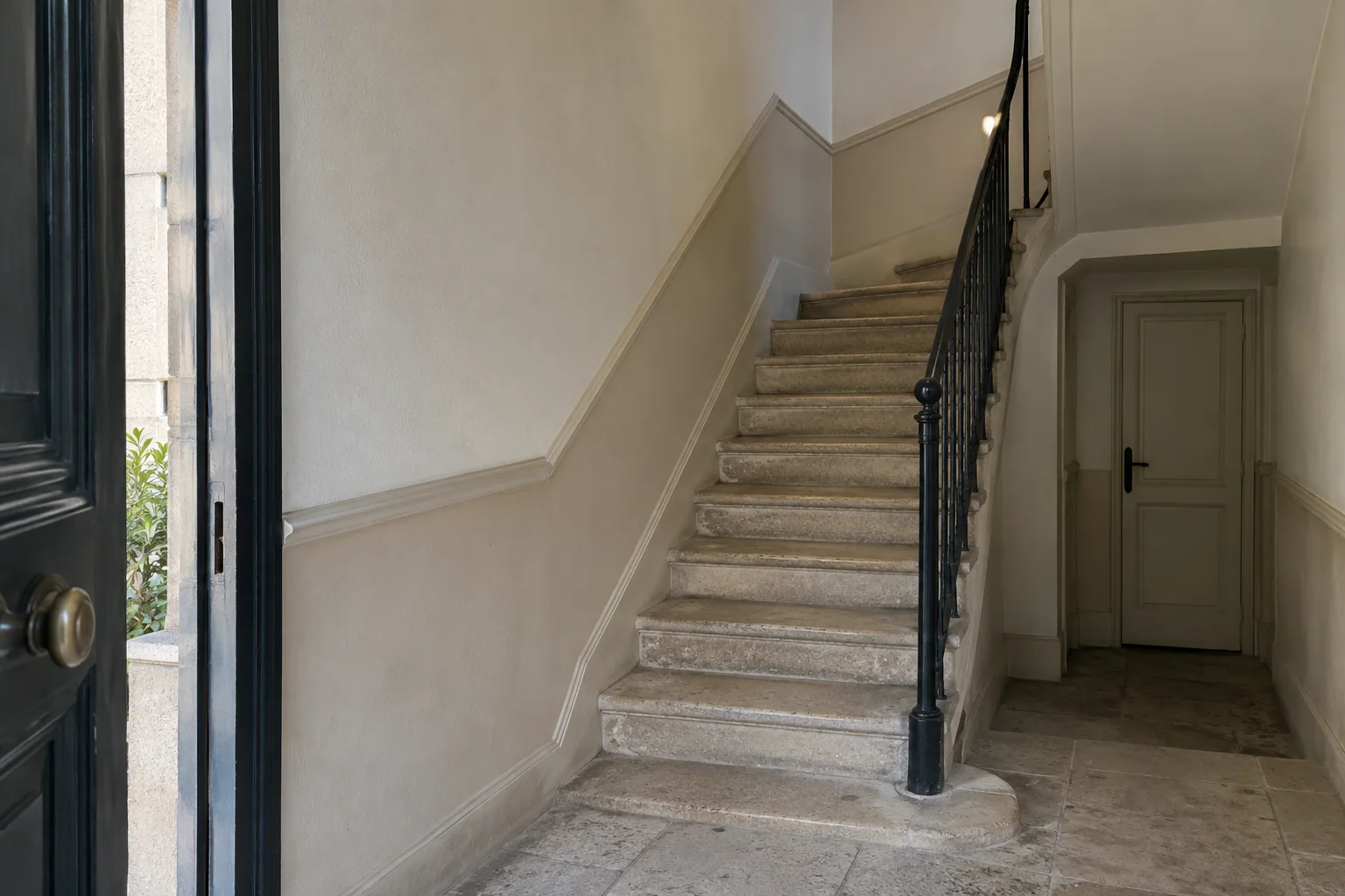 Escalier et murs des espaces partagés — illustration générée