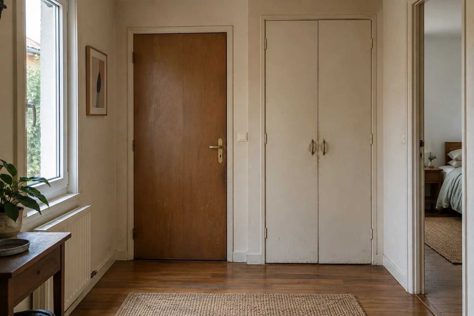 Porte et rangement intérieurs avant reprise — illustration générée