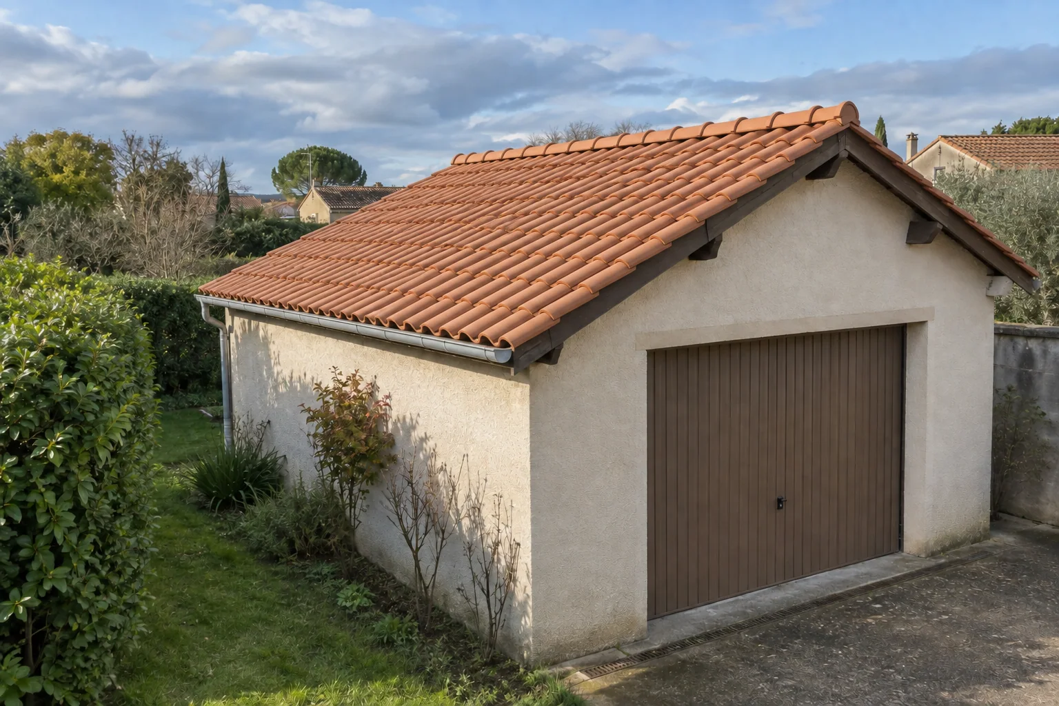 Couverture en tuiles d’un petit bâtiment — illustration générée