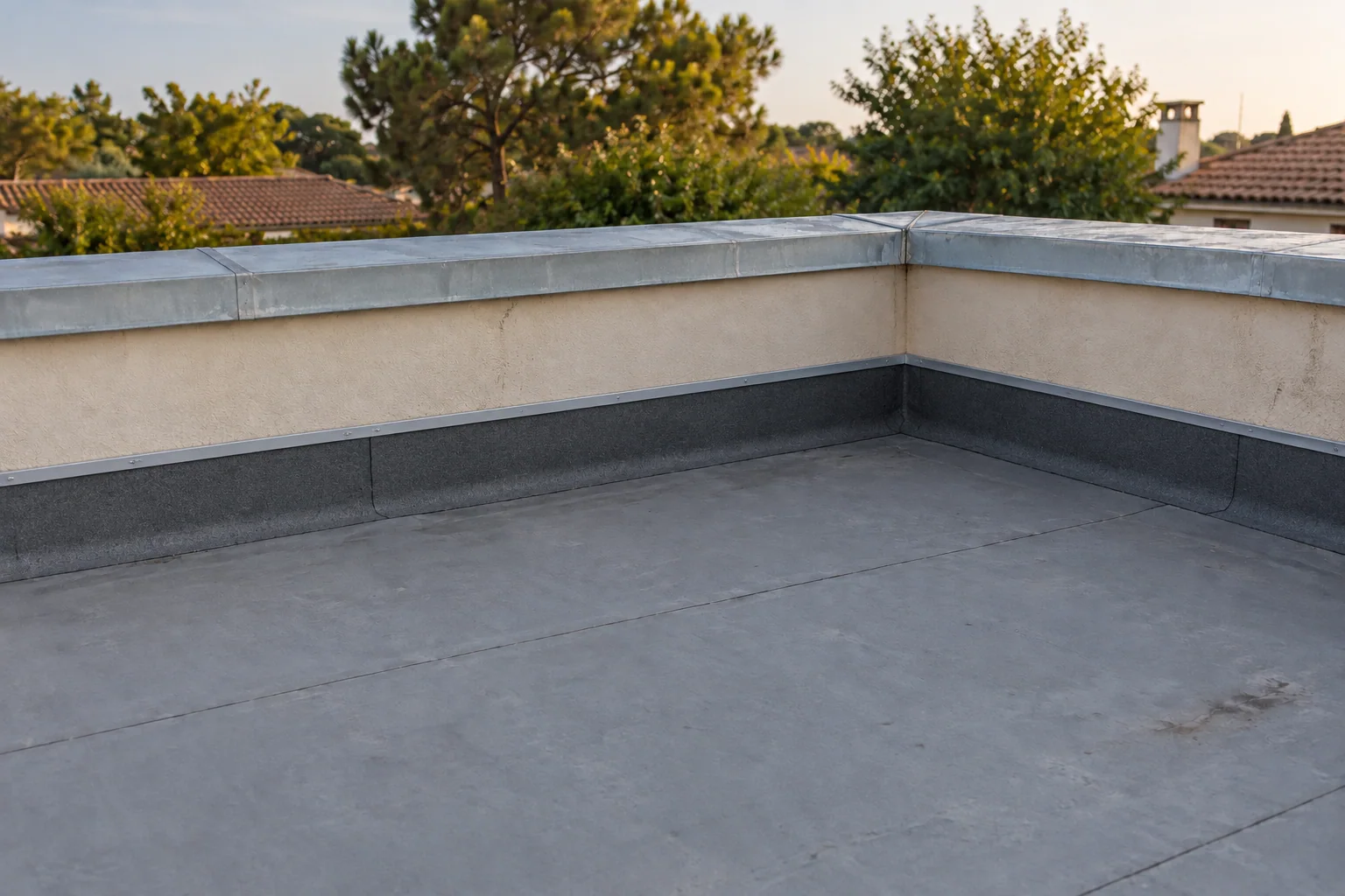 Relevés périphériques et angle de toiture-terrasse — illustration générée