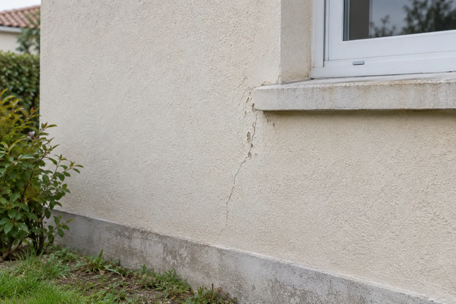 Enduit fissuré près d’un appui de fenêtre — illustration générée