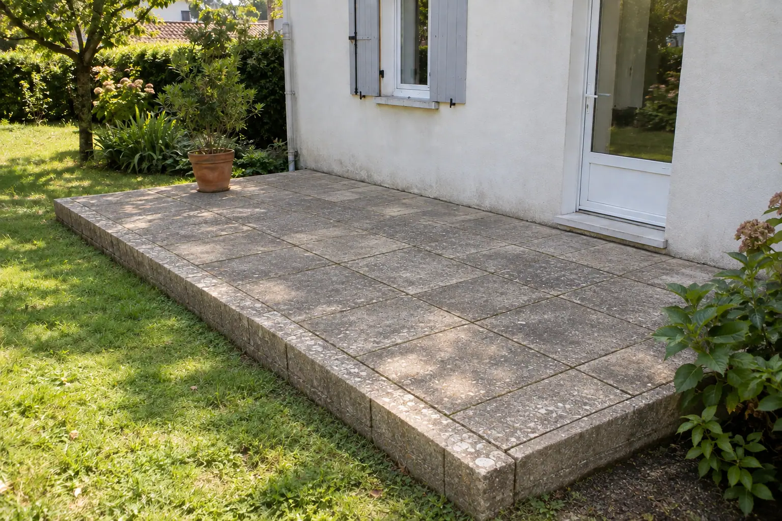 Après — Terrasse dallée et petite maçonnerie reprises — illustration générée